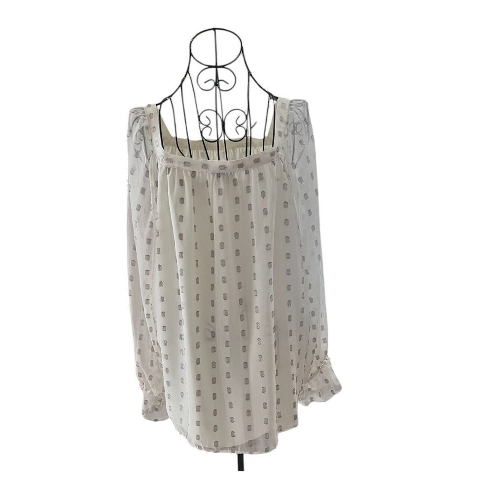 Talbots Women's Long Sleeve Top Lined Flowy White With Silver Accents Size XL